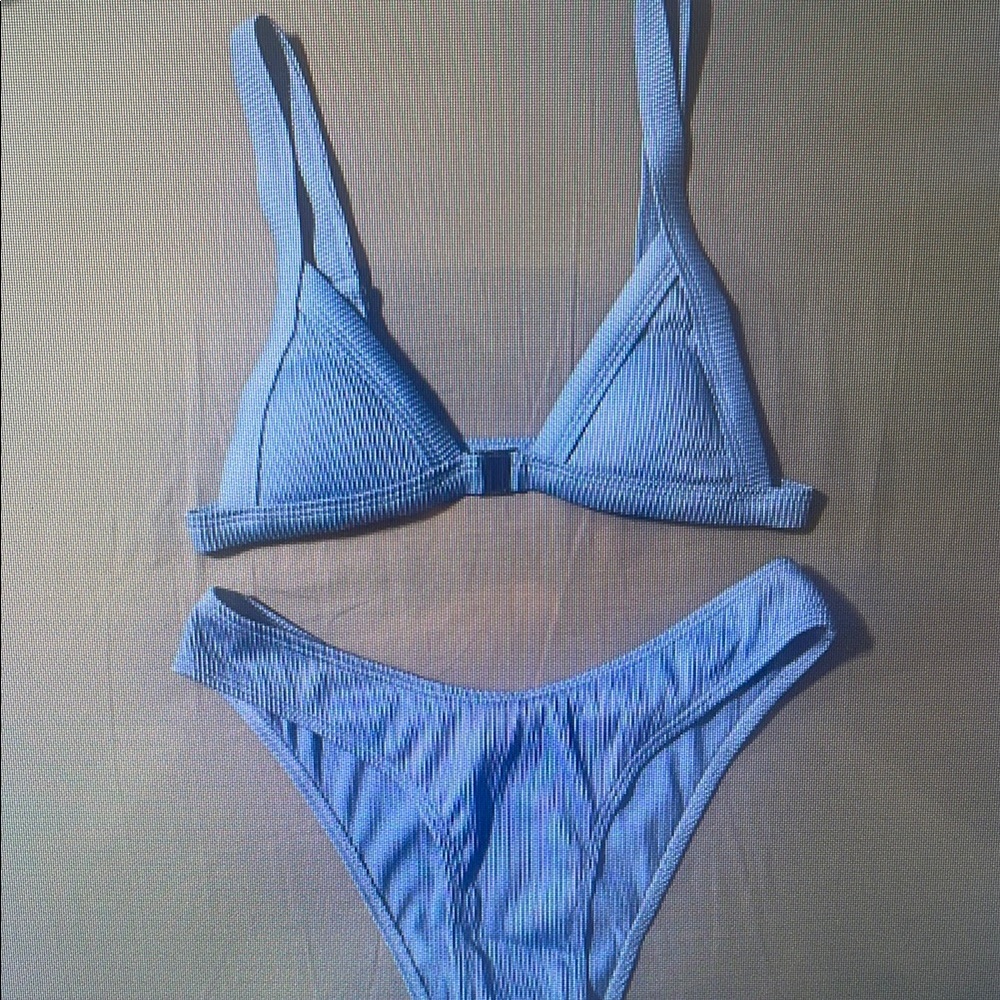 Blue Ribbed Bikini Set
